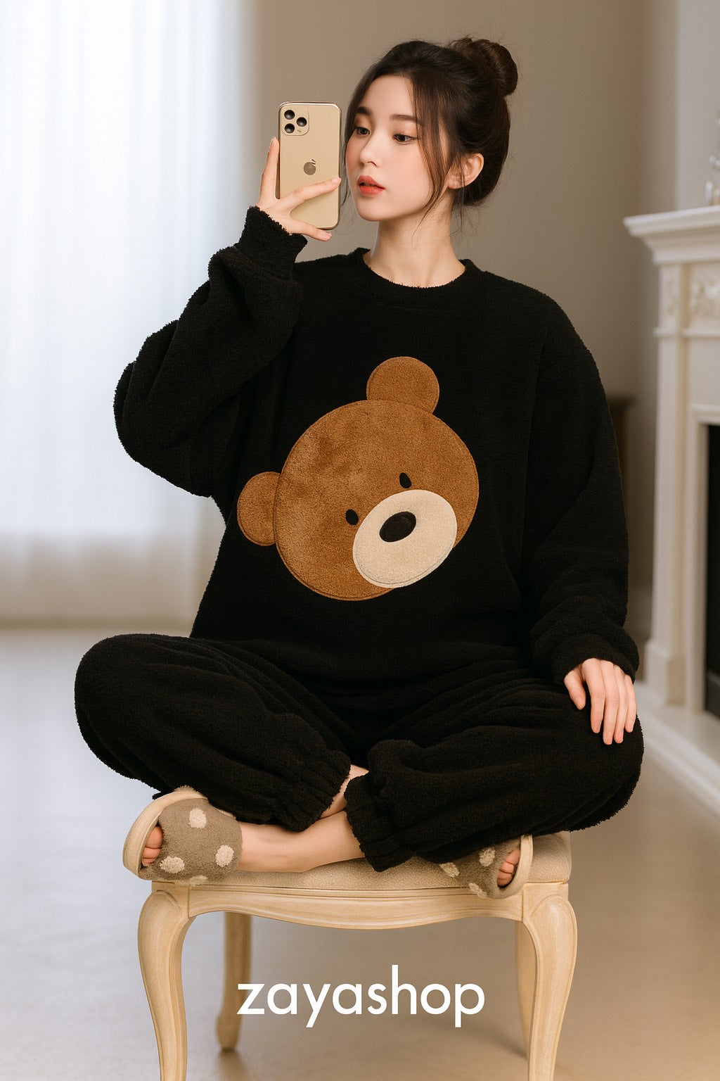 Pyjama d’hiver en polaire douce – Ourson câlin noir