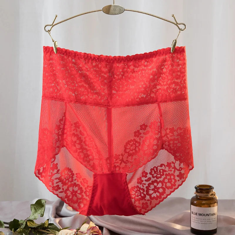 Culottes en dentelle taille haute pour femmes, gaine amincissante sexy en résille, sous-vêtements de qualité grande taille, rehausse-fesses, culotte ventre plat