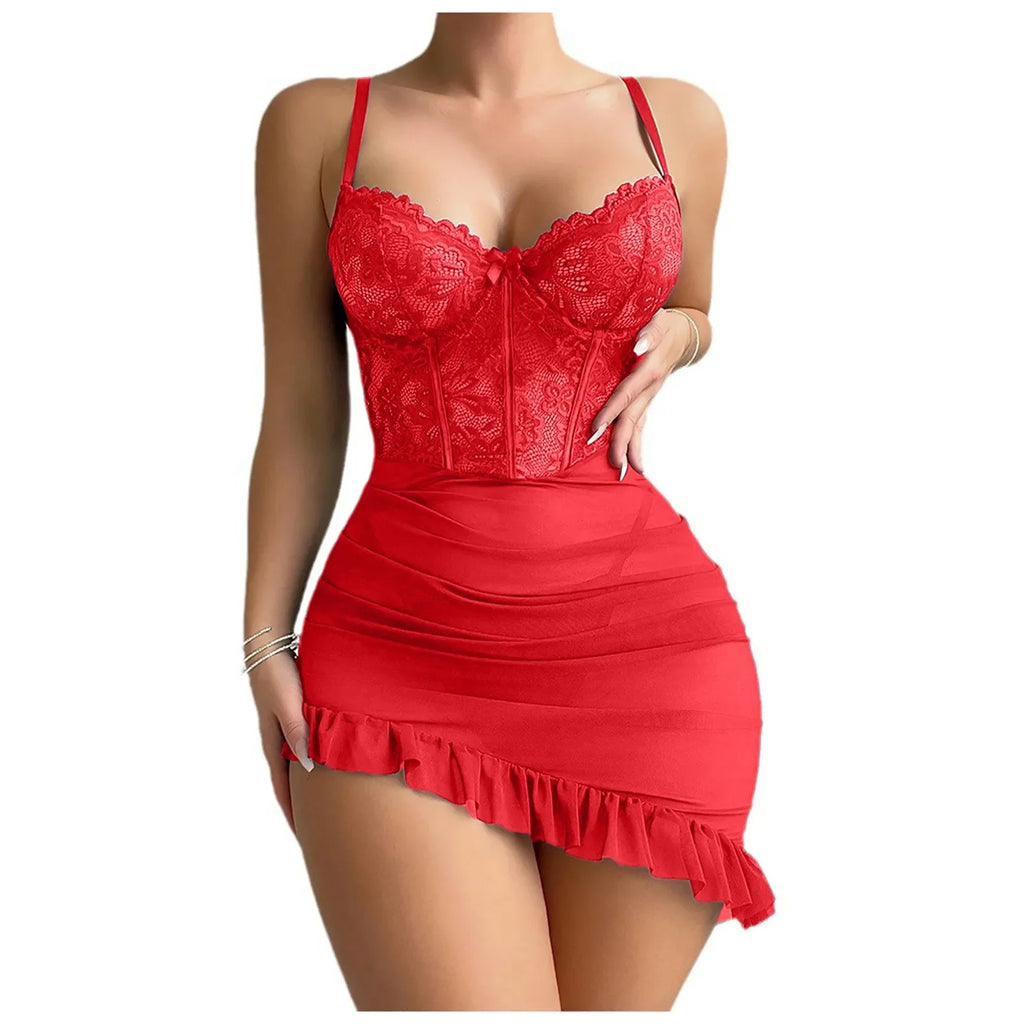 Soutien-gorge à armatures transparent, ensemble érotique, lingerie féérique sexy, nuisette en dentelle transparente pour femme, ensemble pyjama, nuisette délicate et sexy