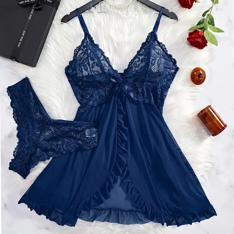 Ensemble de sous-vêtements féminins : nuisette, string, porte-jarretelles, lingerie en dentelle, accessoires sexy, soutien-gorge érotique, nuisette