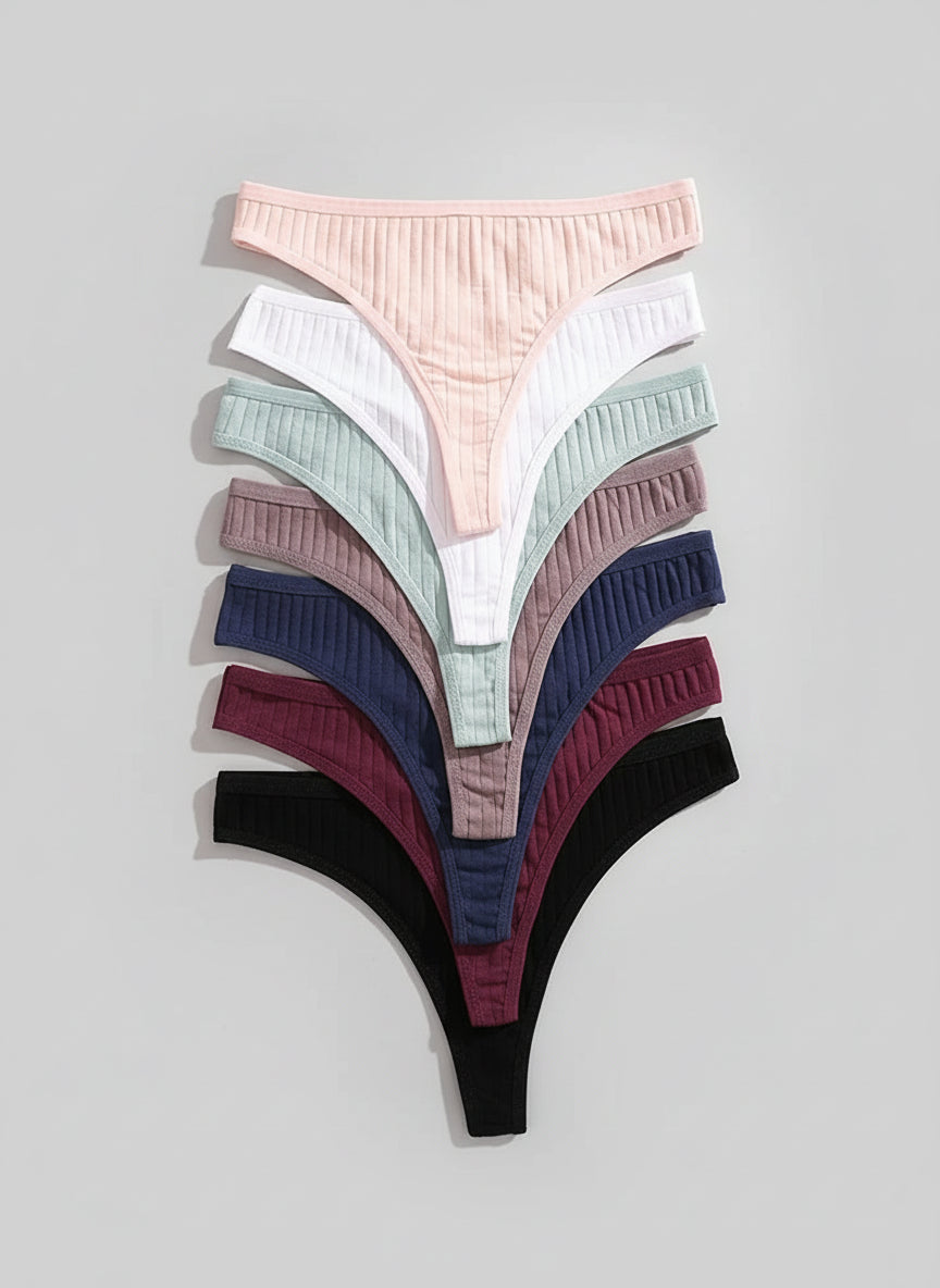 Lot de Strings Côtelés Confort – Sous-vêtements Doux et Élégants (Pack de 7 couleurs)