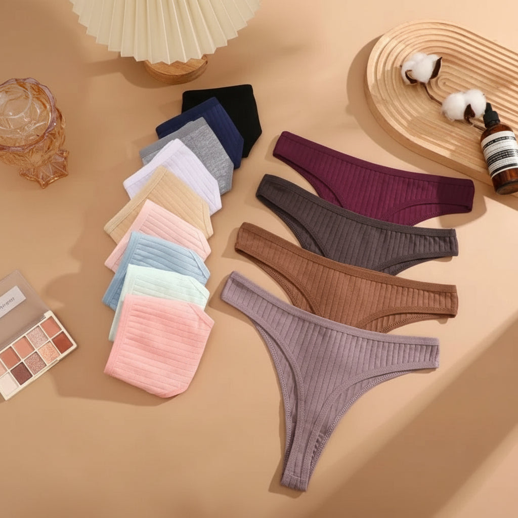 Lot de Strings Côtelés Confort – Sous-vêtements Doux et Élégants (Pack de 7 couleurs)