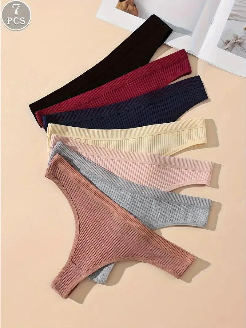 Lot de 7 strings en coton rayé pour femme, sous-vêtements sexy noirs, tangas doux, grande taille, lingerie féminine