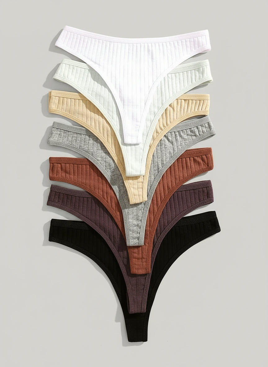 Lot de Strings Côtelés Confort – Sous-vêtements Doux et Élégants (Pack de 7 couleurs)