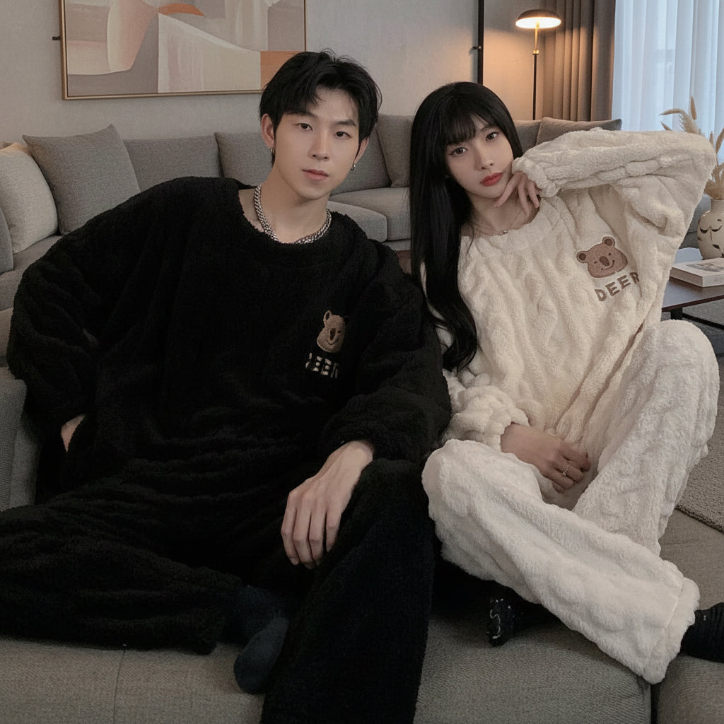 Pyjama Couple Ourson – Ensemble Polaire Doux Unisexe