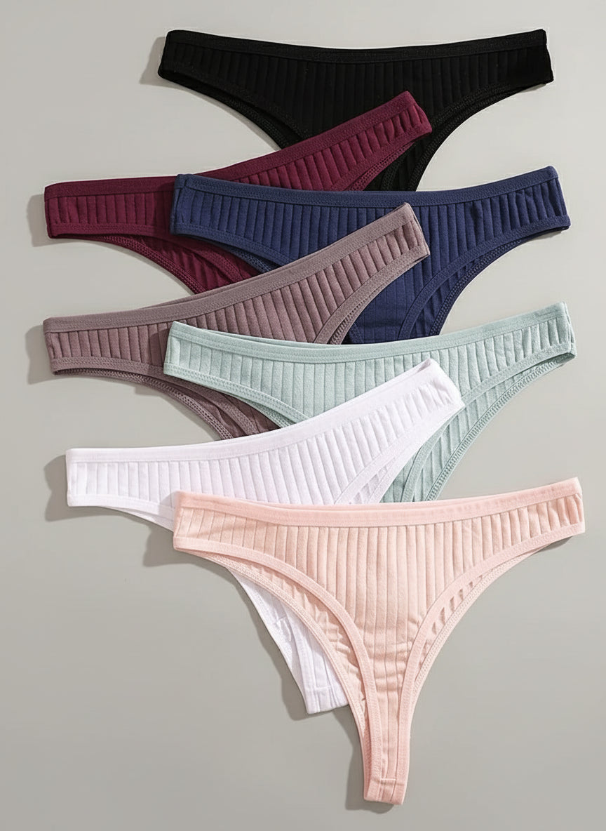 Lot de Strings Côtelés Confort – Sous-vêtements Doux et Élégants (Pack de 7 couleurs)