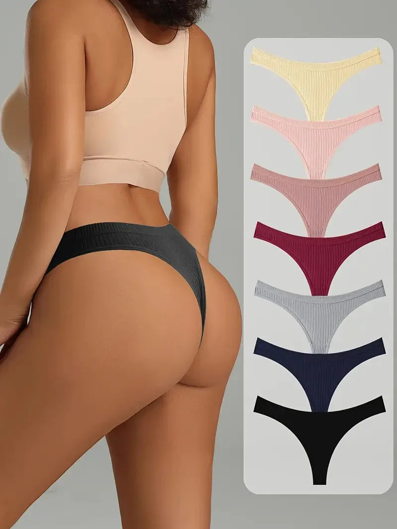 Lot de 7 strings en coton rayé pour femme, sous-vêtements sexy noirs, tangas doux, grande taille, lingerie féminine