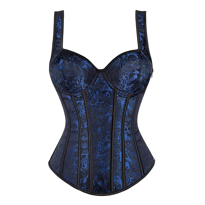 Corset femme à bretelles, corset noir couvrant la poitrine, gilet grande taille, corsets et bustiers steampunk, corset jacquard à lacets et baleines