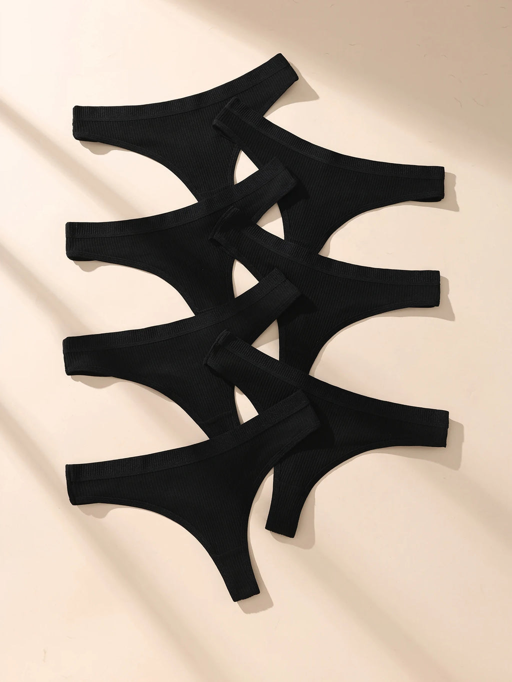 Lot de 7 strings en coton rayé pour femme, sous-vêtements sexy noirs, tangas doux, grande taille, lingerie féminine