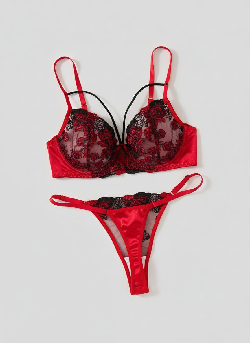 Ensemble soutien-gorge et culotte brodés deux pièces,ensemblede lingerie florale brodée pour femme,ensemble de sous-vêtements