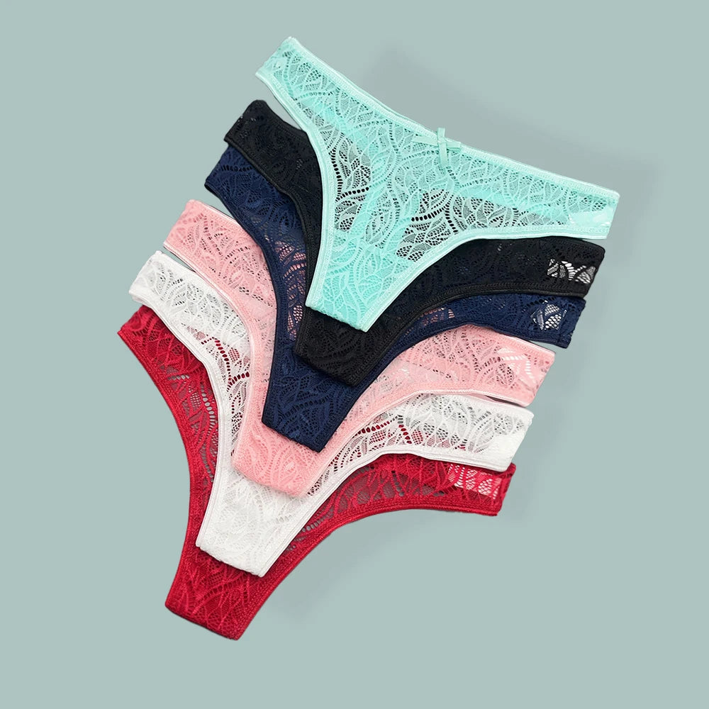 Ensemble de 5 strings en dentelle Moonflame pour femme, lingerie féminine, string transparent, culotte pour fille