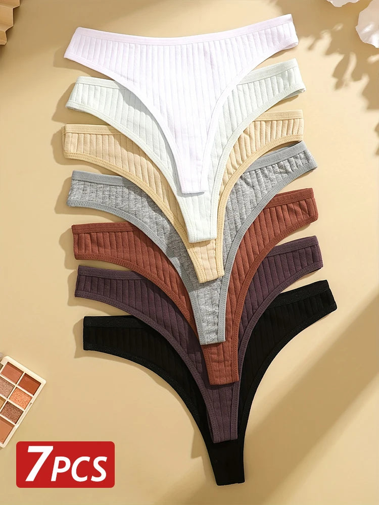 Lot de Strings Côtelés Confort – Sous-vêtements Doux et Élégants (Pack de 7 couleurs)