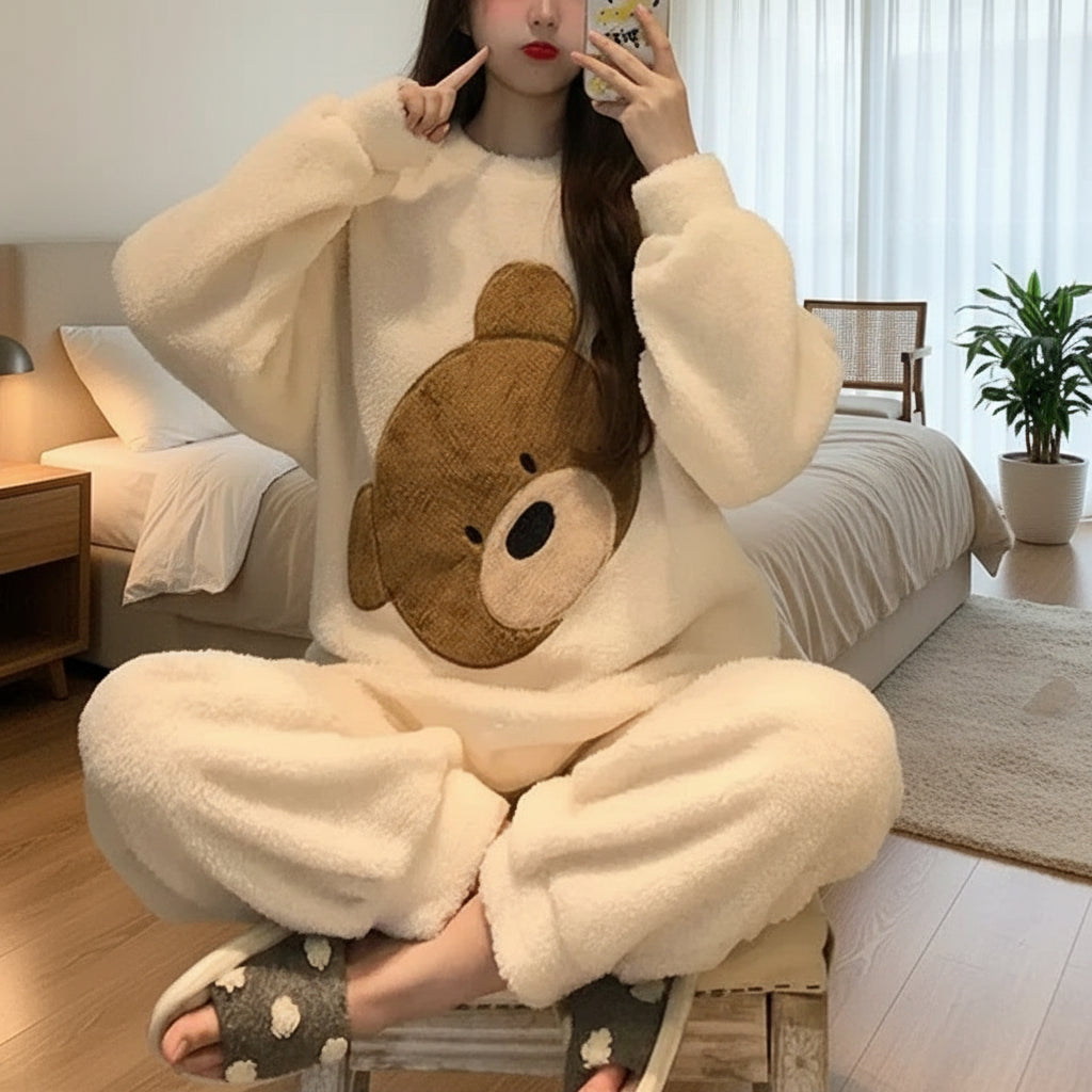 Pyjama d’hiver en polaire douce – Ourson câlin noir