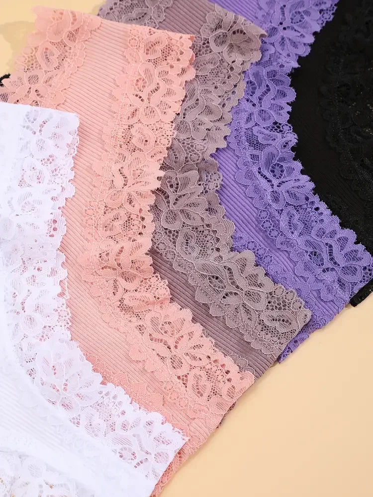 Ensemble de 3 culottes en dentelle de coton pour femme, motif floral, sous-vêtements intimes tendance, patchwork de dentelle, culottes douces, tailles S à XL.