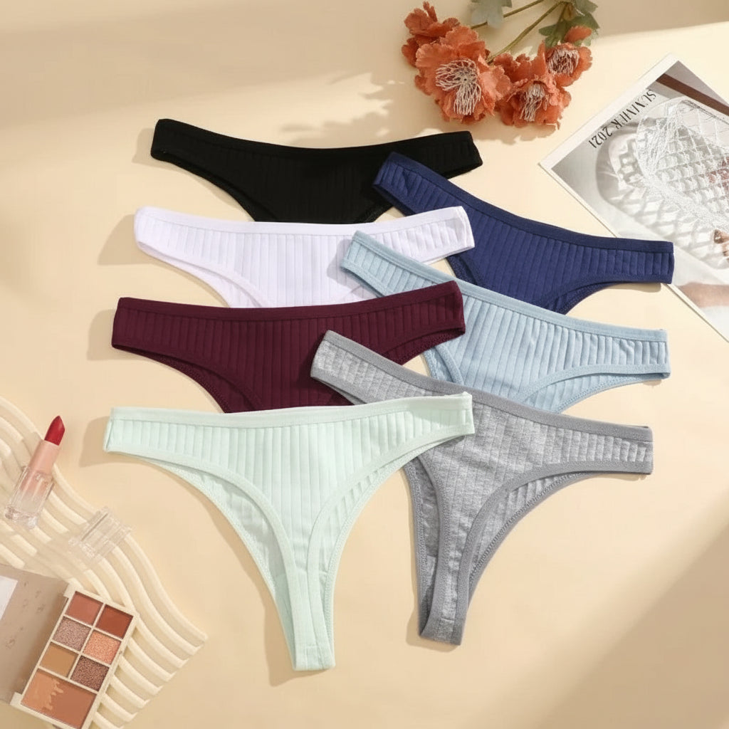 Lot de Strings Côtelés Confort – Sous-vêtements Doux et Élégants (Pack de 7 couleurs)