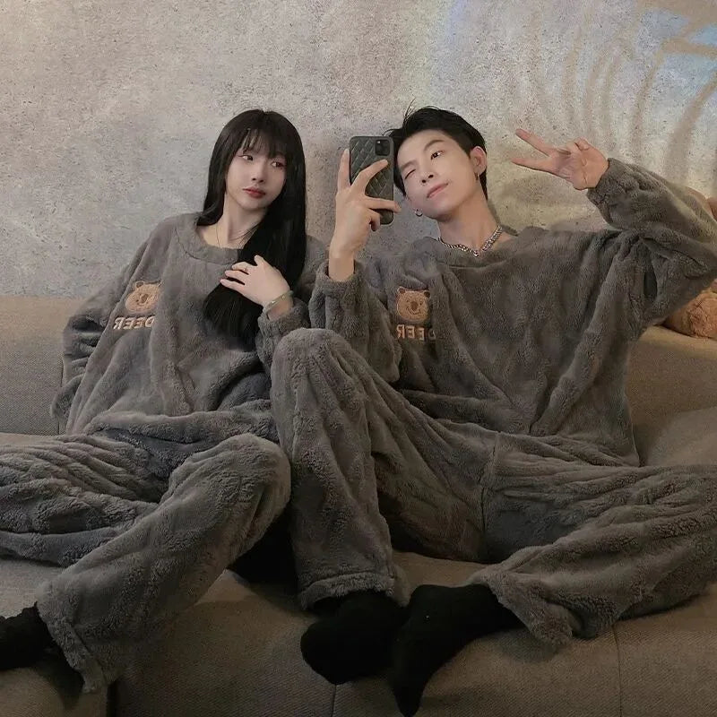 Pyjama Couple Ourson – Ensemble Polaire Doux Unisexe