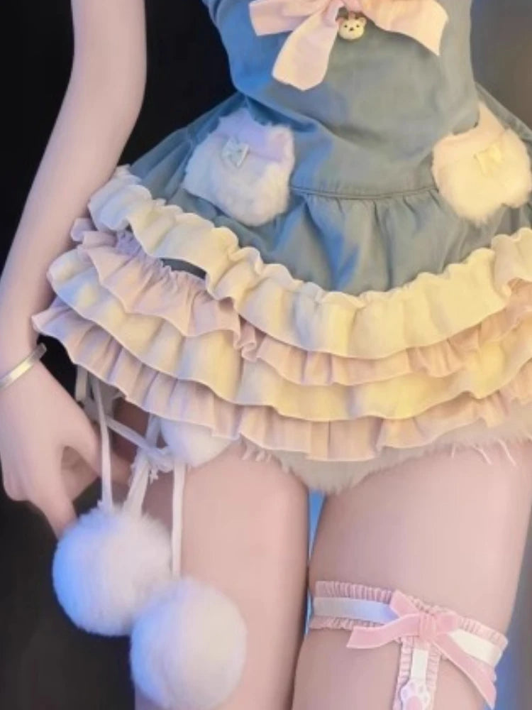 Robe courte lolita ,style japonaise ,col halter,noeux papillon