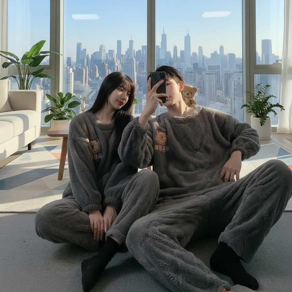 Pyjama Couple Ourson – Ensemble Polaire Doux Unisexe