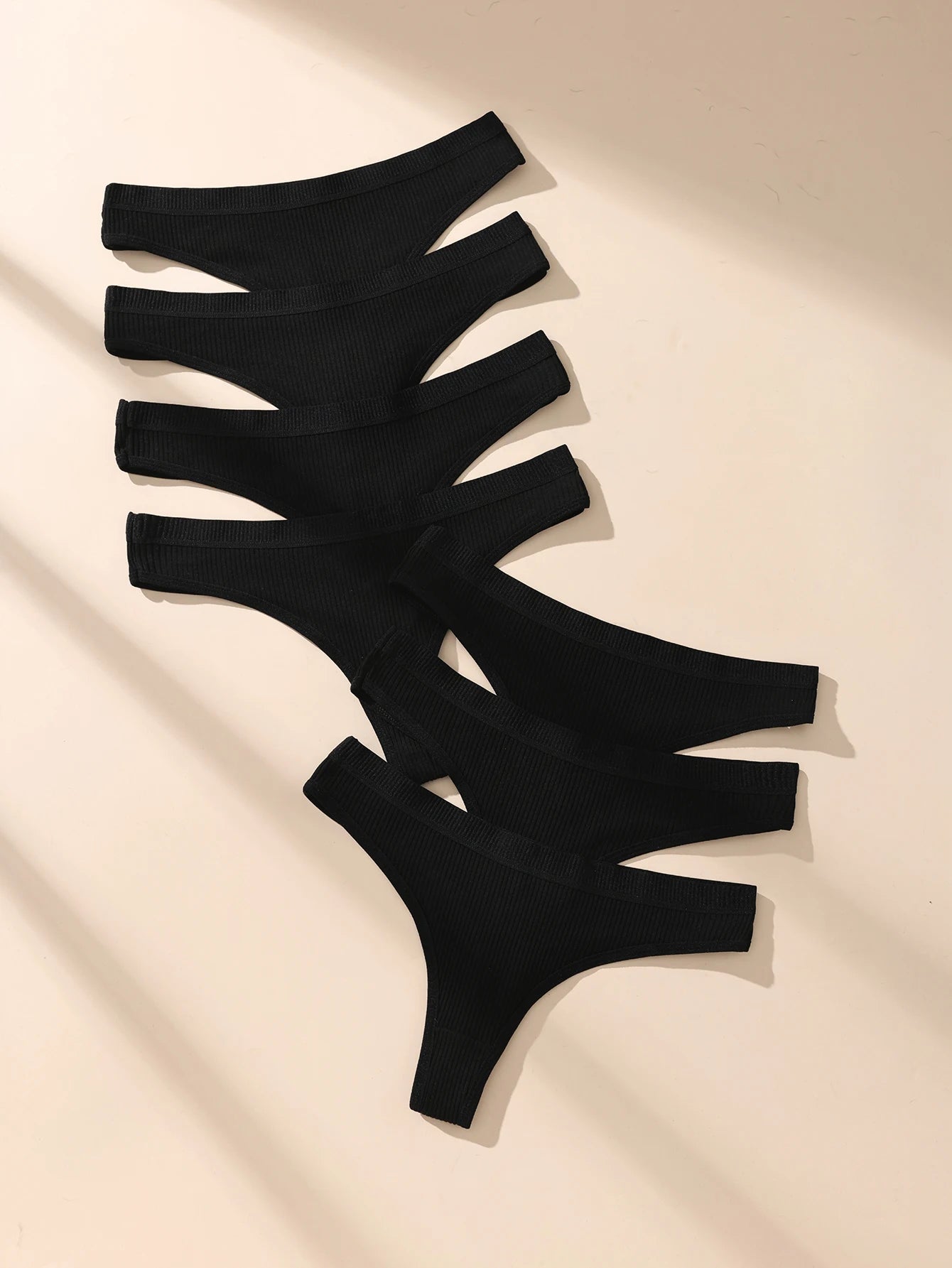 Lot de 7 strings en coton rayé pour femme, sous-vêtements sexy noirs, tangas doux, grande taille, lingerie féminine