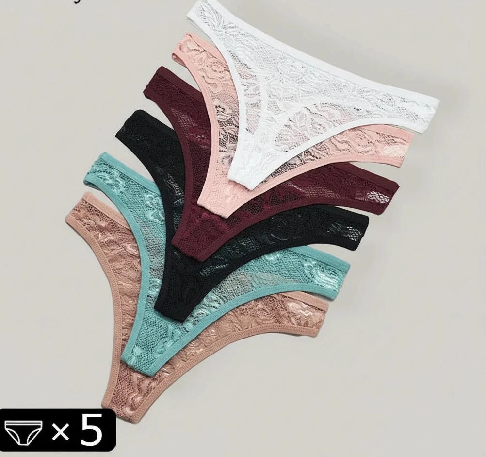 Ensemble de 5 strings en dentelle Moonflame pour femme, lingerie féminine, string transparent, culotte pour fille
