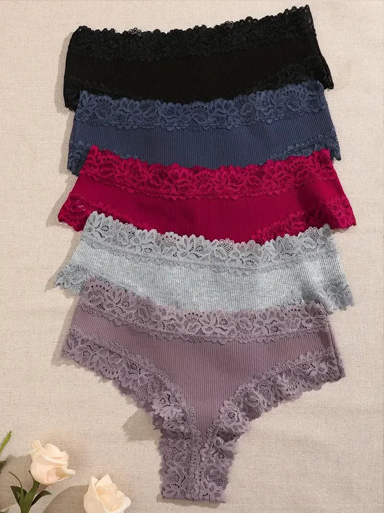 Ensemble de 3 culottes en dentelle de coton pour femme, motif floral, sous-vêtements intimes tendance, patchwork de dentelle, culottes douces, tailles S à XL.