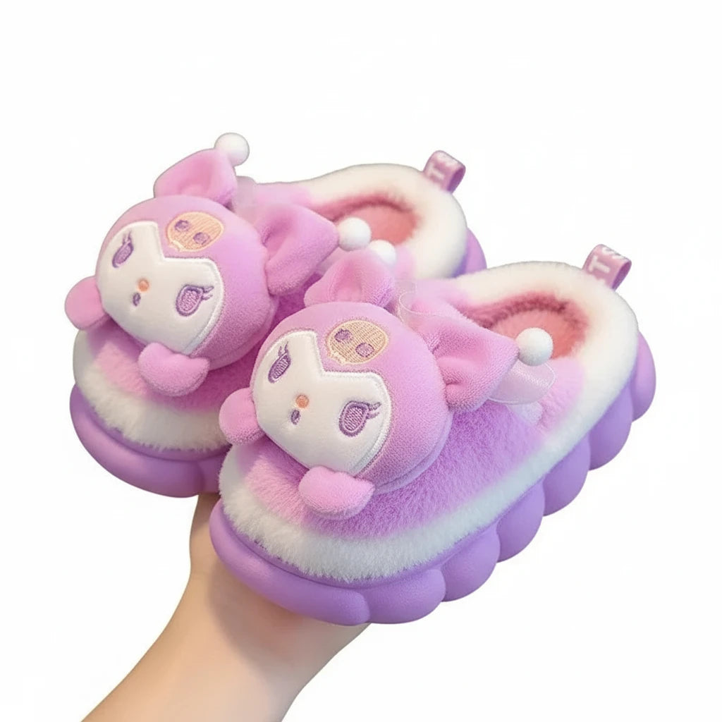 Pantoufles d'intérieur chaudes et mignonnes à motifs de dessins animés, douces, antidérapantes et moelleuses, pour enfants et adolescents
