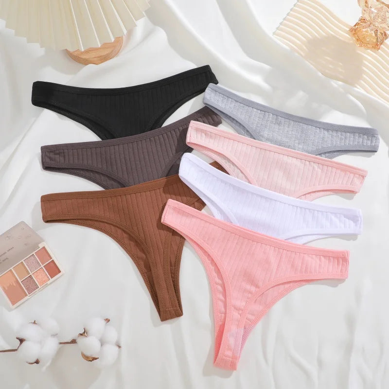 Lot de Strings Côtelés Confort – Sous-vêtements Doux et Élégants (Pack de 7 couleurs)