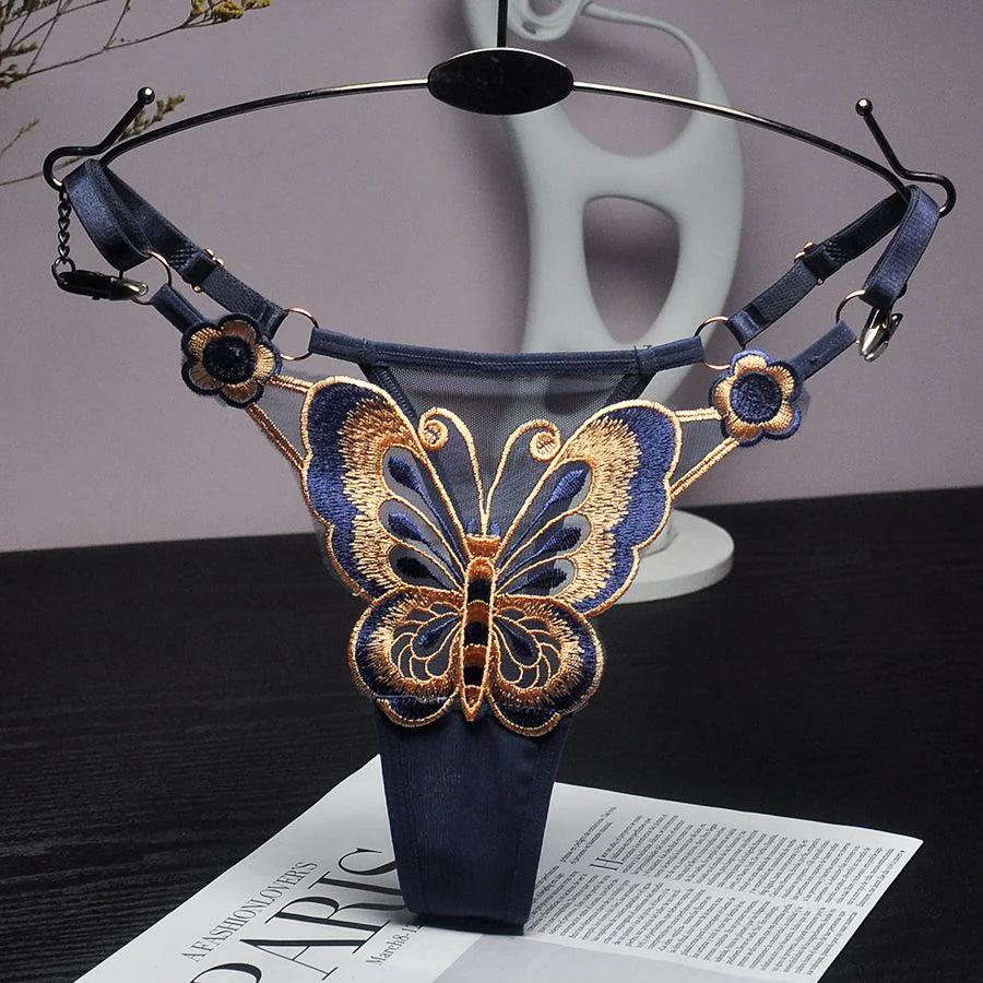 Culotte string sexy en dentelle pour femme, culotte taille basse papillon, string transparent en maille, taille ajustable.