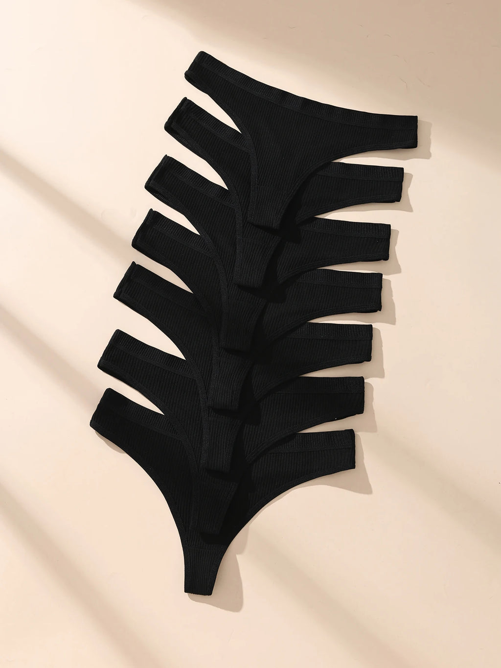 Lot de 7 strings en coton rayé pour femme, sous-vêtements sexy noirs, tangas doux, grande taille, lingerie féminine
