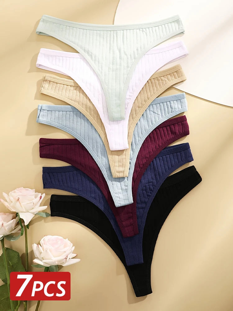 Lot de Strings Côtelés Confort – Sous-vêtements Doux et Élégants (Pack de 7 couleurs)