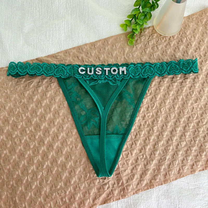 Culotte bikini en dentelle avec inscription en cristal personalisée taille basse ,bijoux de corps sexy pour femme