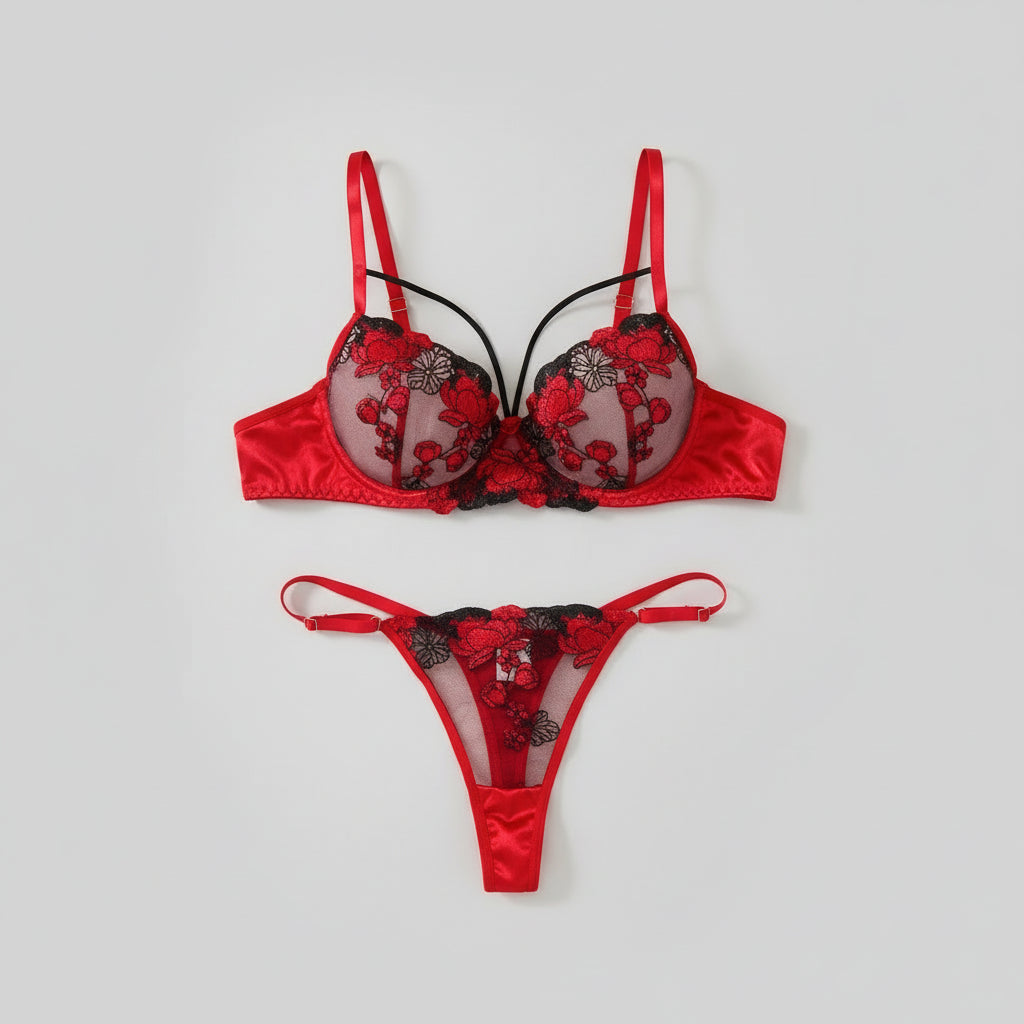 Ensemble soutien-gorge et culotte brodés deux pièces,ensemblede lingerie florale brodée pour femme,ensemble de sous-vêtements