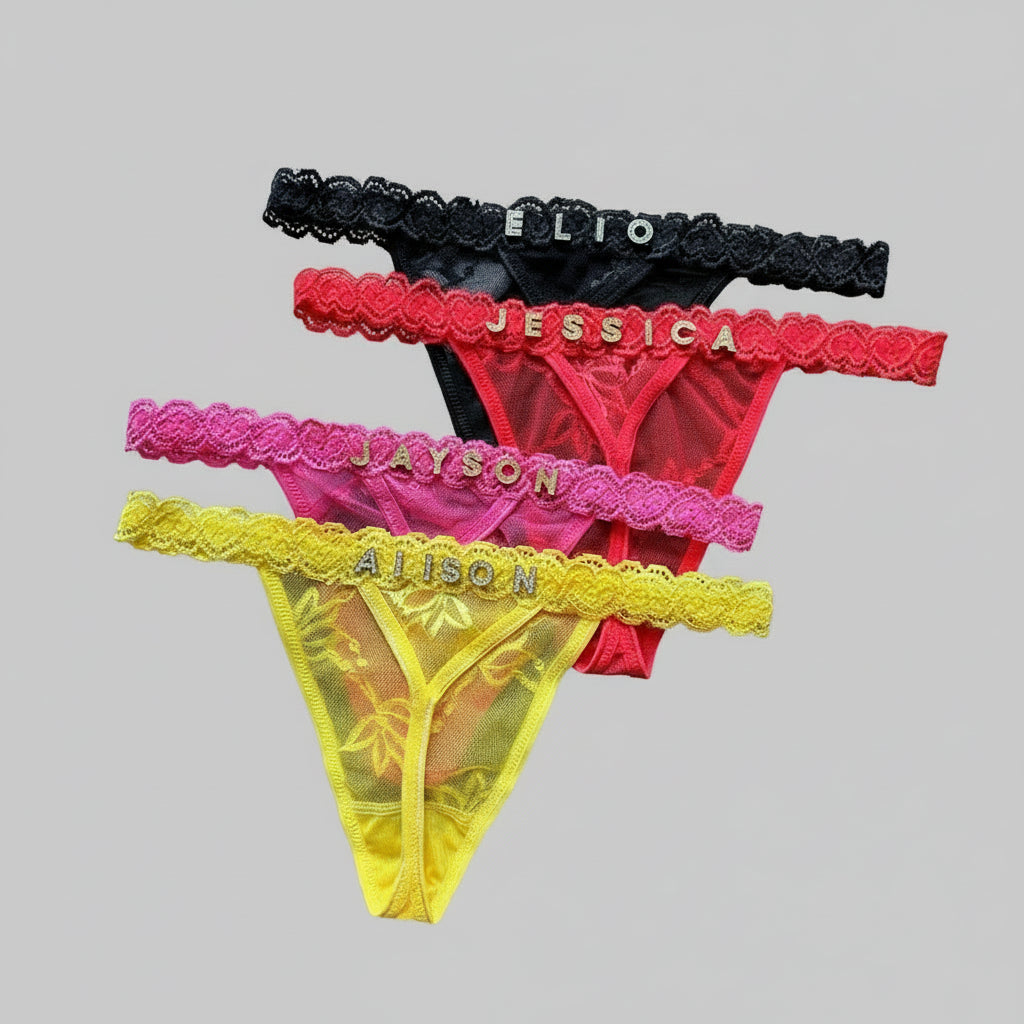 Culotte bikini en dentelle avec inscription en cristal personalisée taille basse ,bijoux de corps sexy pour femme