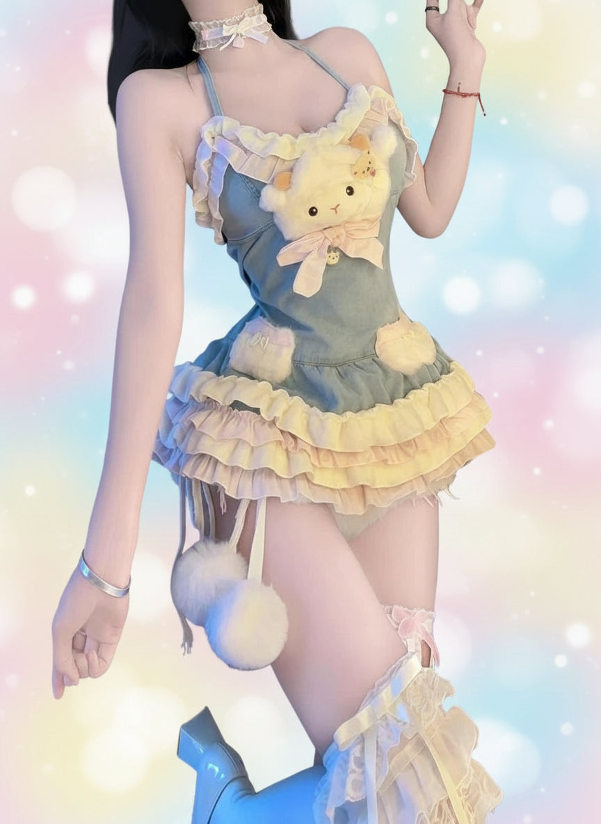 Robe courte lolita ,style japonaise ,col halter,noeux papillon