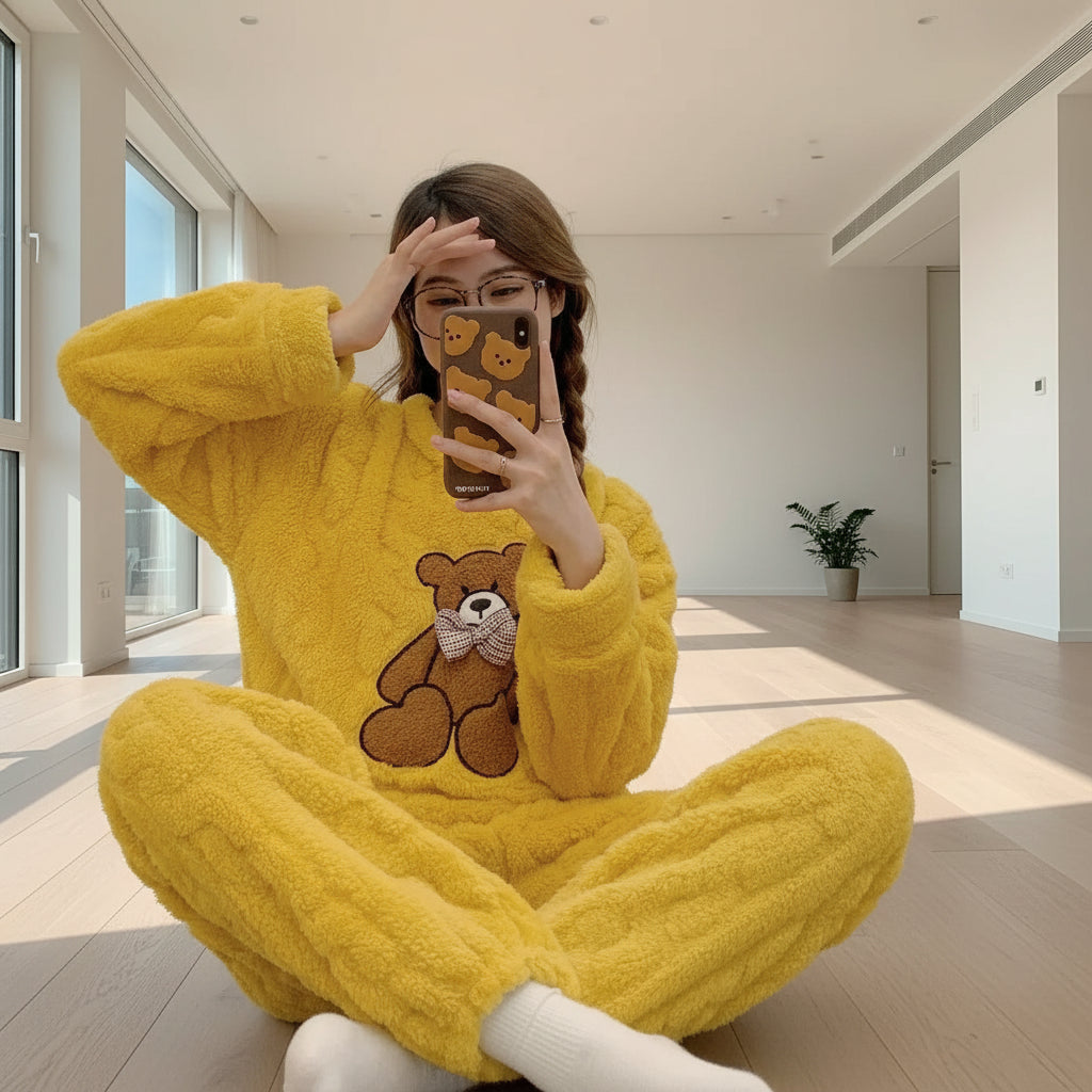 Pyjama Douillet Ourson – Ensemble Polaire d’Hiver Ultra Confort