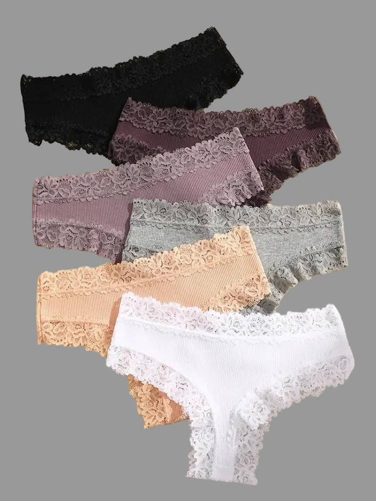 Ensemble de 3 culottes en dentelle de coton pour femme, motif floral, sous-vêtements intimes tendance, patchwork de dentelle, culottes douces, tailles S à XL.