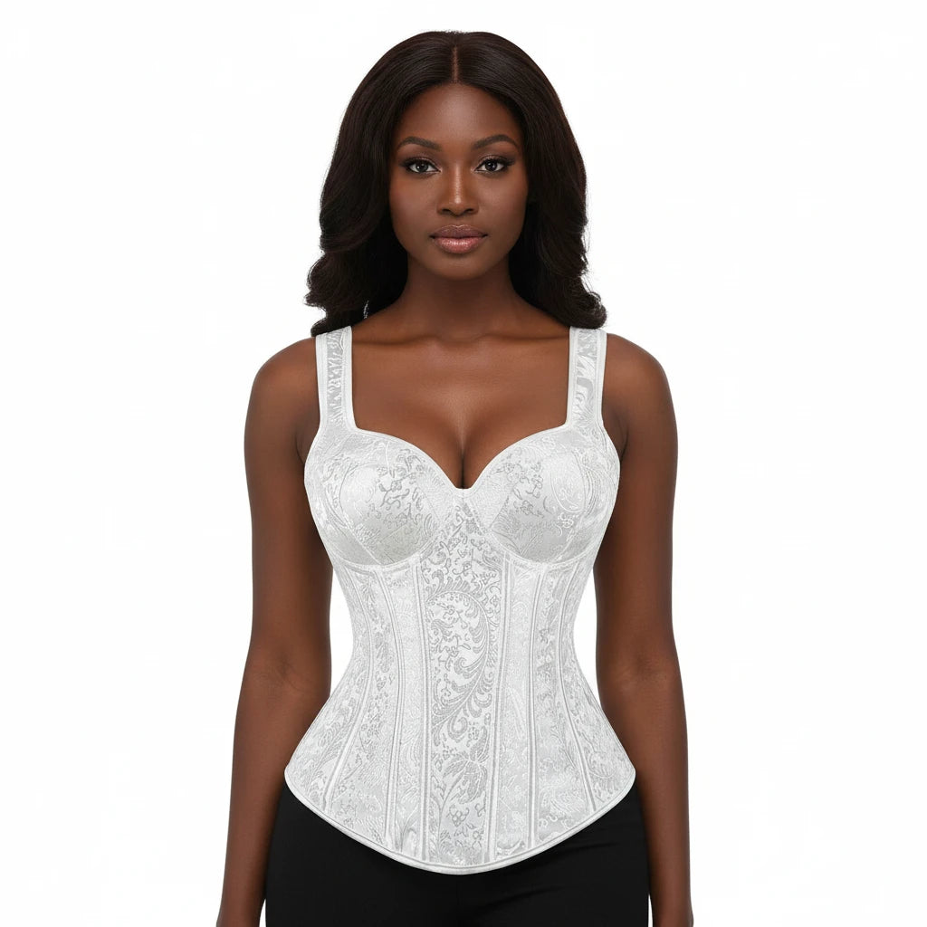 Corset femme à bretelles, corset noir couvrant la poitrine, gilet grande taille, corsets et bustiers steampunk, corset jacquard à lacets et baleines