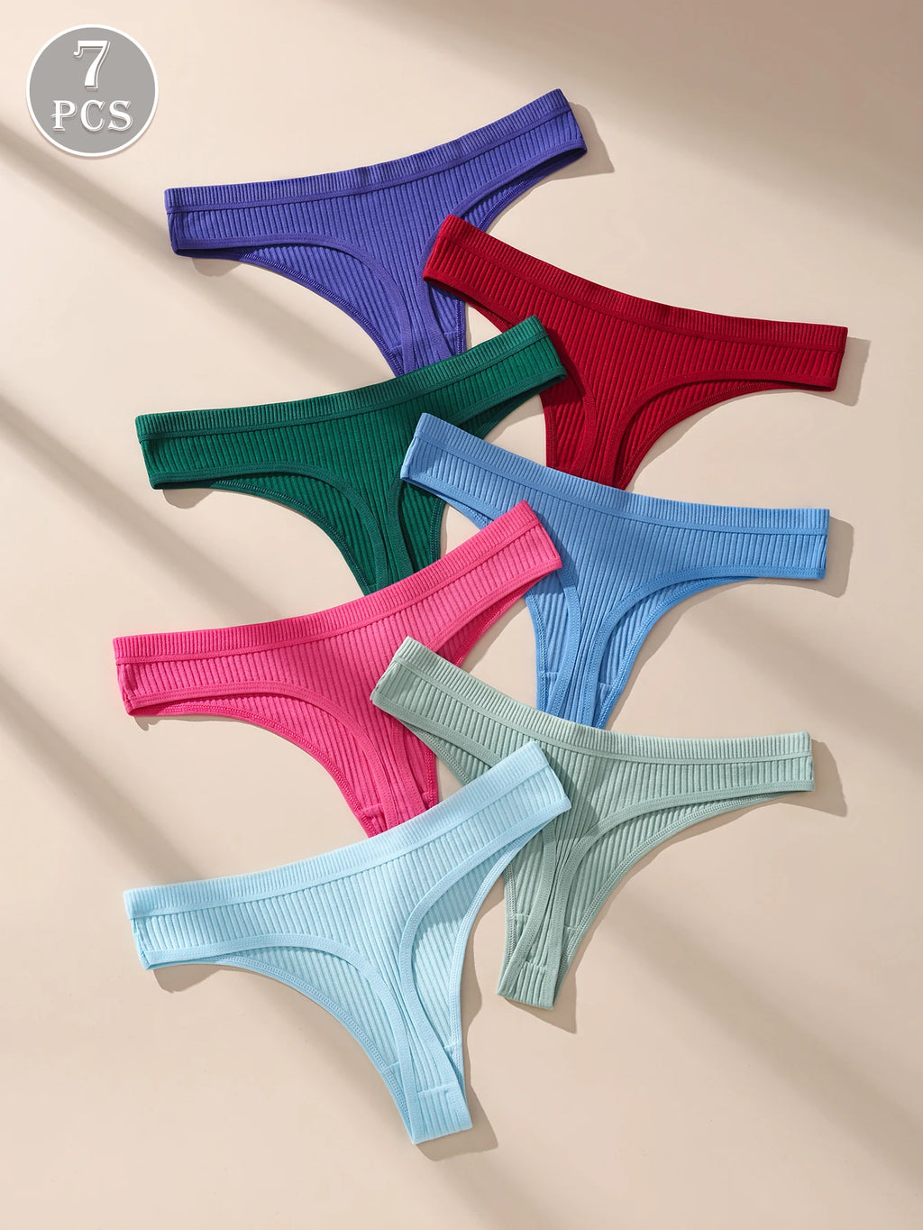 Lot de 7 strings en coton rayé pour femme, sous-vêtements sexy noirs, tangas doux, grande taille, lingerie féminine